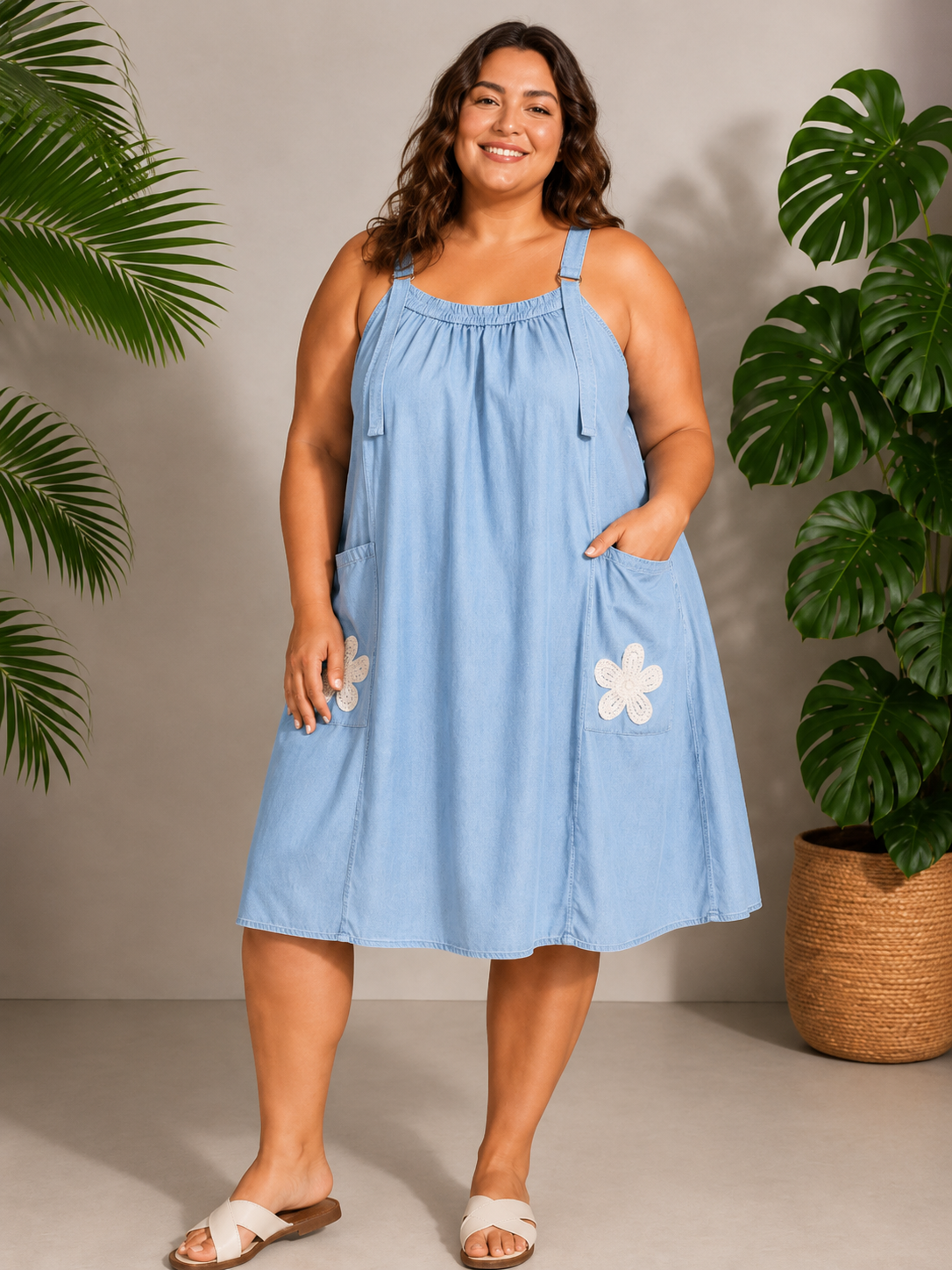 Robe en jean légère à bretelles – Bleu ciel