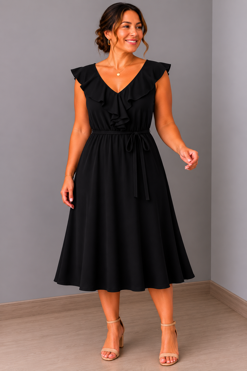 Robe noire fluide à volants
