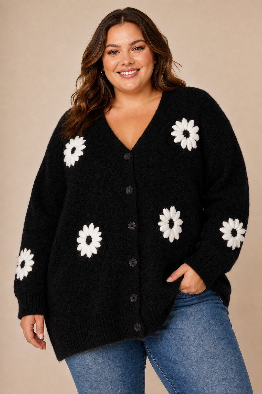 Gilet en maille à marguerites