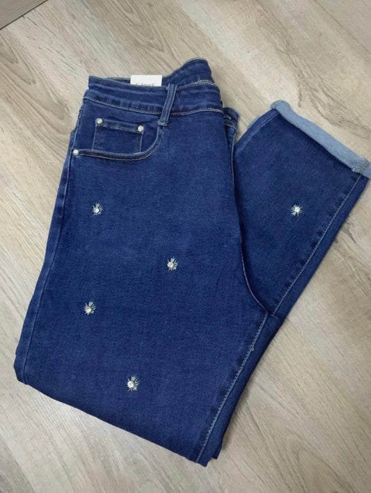 Jeans fleurs avec perles