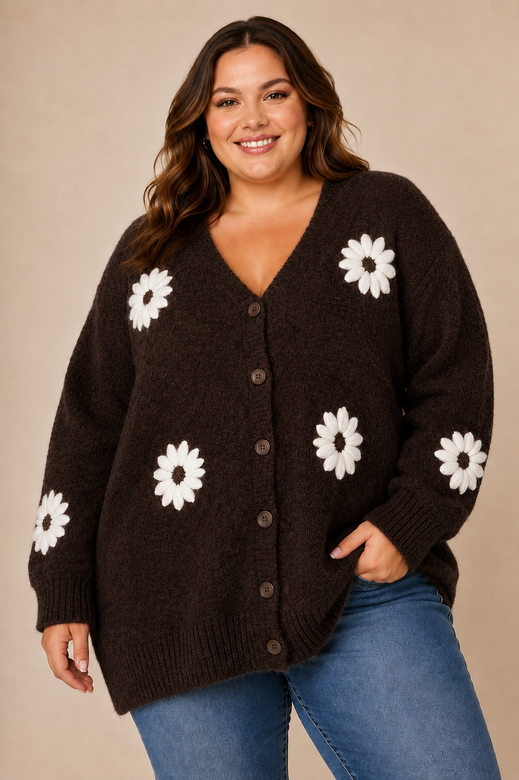 Gilet en maille à marguerites