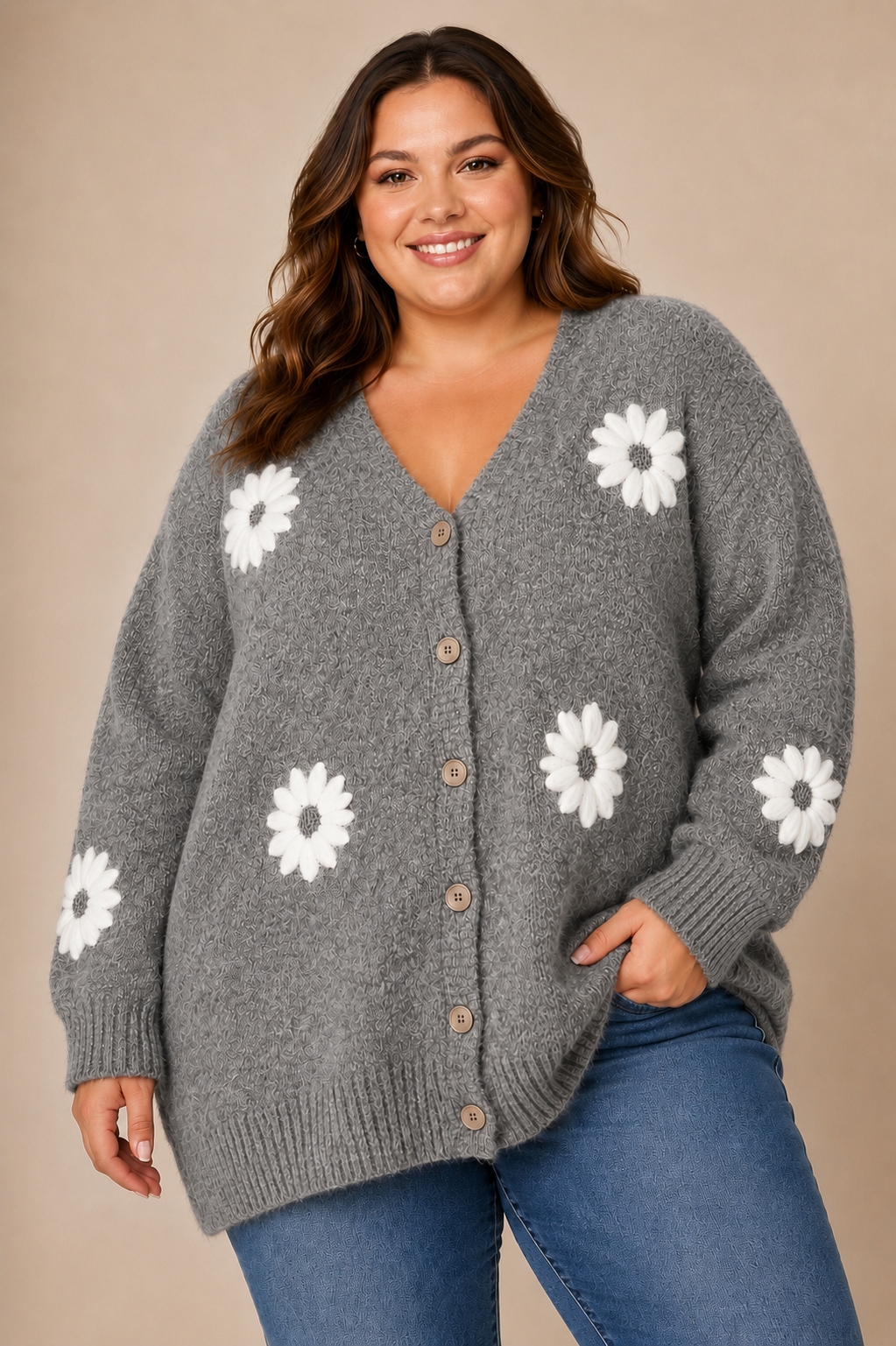 Gilet en maille à marguerites