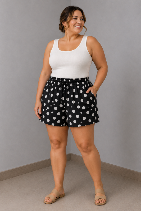 Short noir à pois blancs