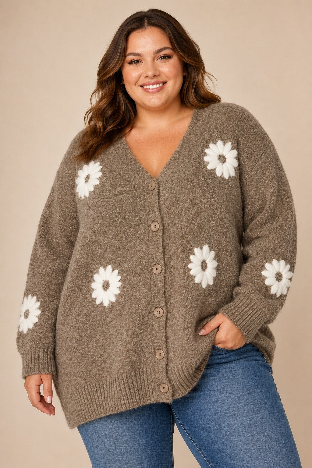 Gilet en maille à marguerites